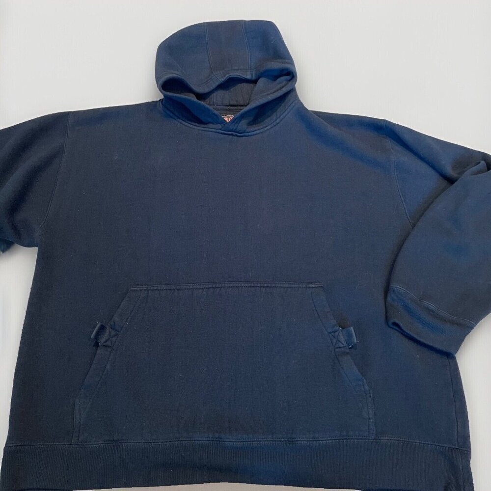 Vintage Y2K CARGO Hoodie Sweatshirt Black Men's L Oversized Hook & Loop Pockets